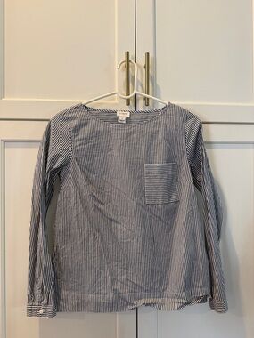 J. Crew Navy and White Pinstripe Long Sleeve Top